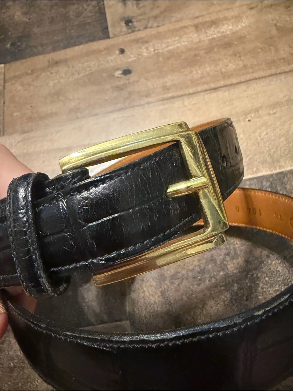 Trafalgar Burundi Calf Genuine Leather Croc Embossed Black Belt
